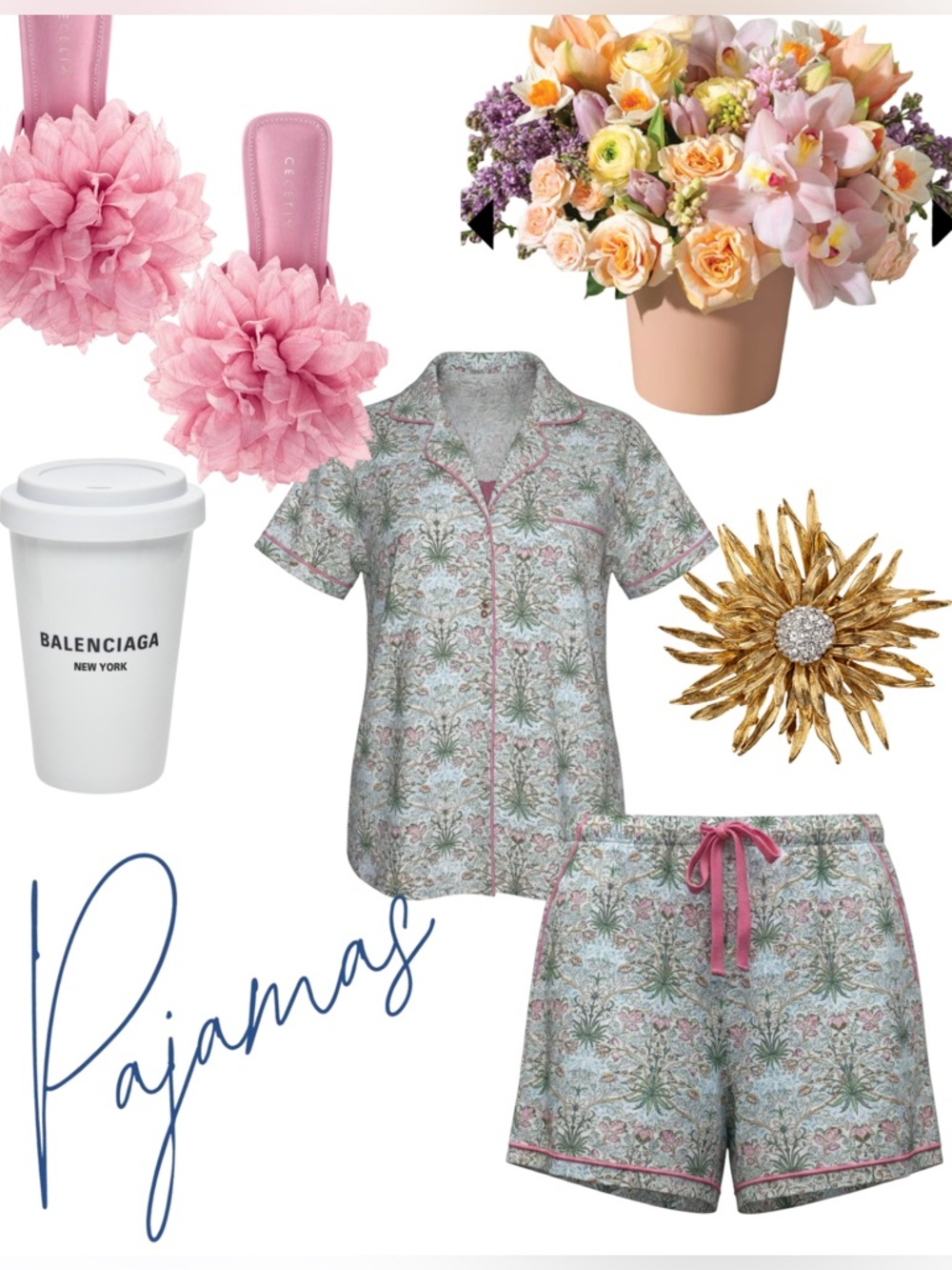 Floral Print Short Pajama Set with Pink Trim